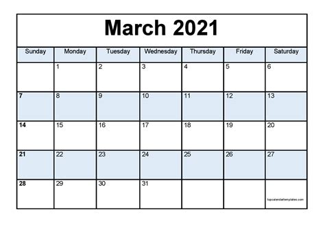 March 2021 Calendar Printable